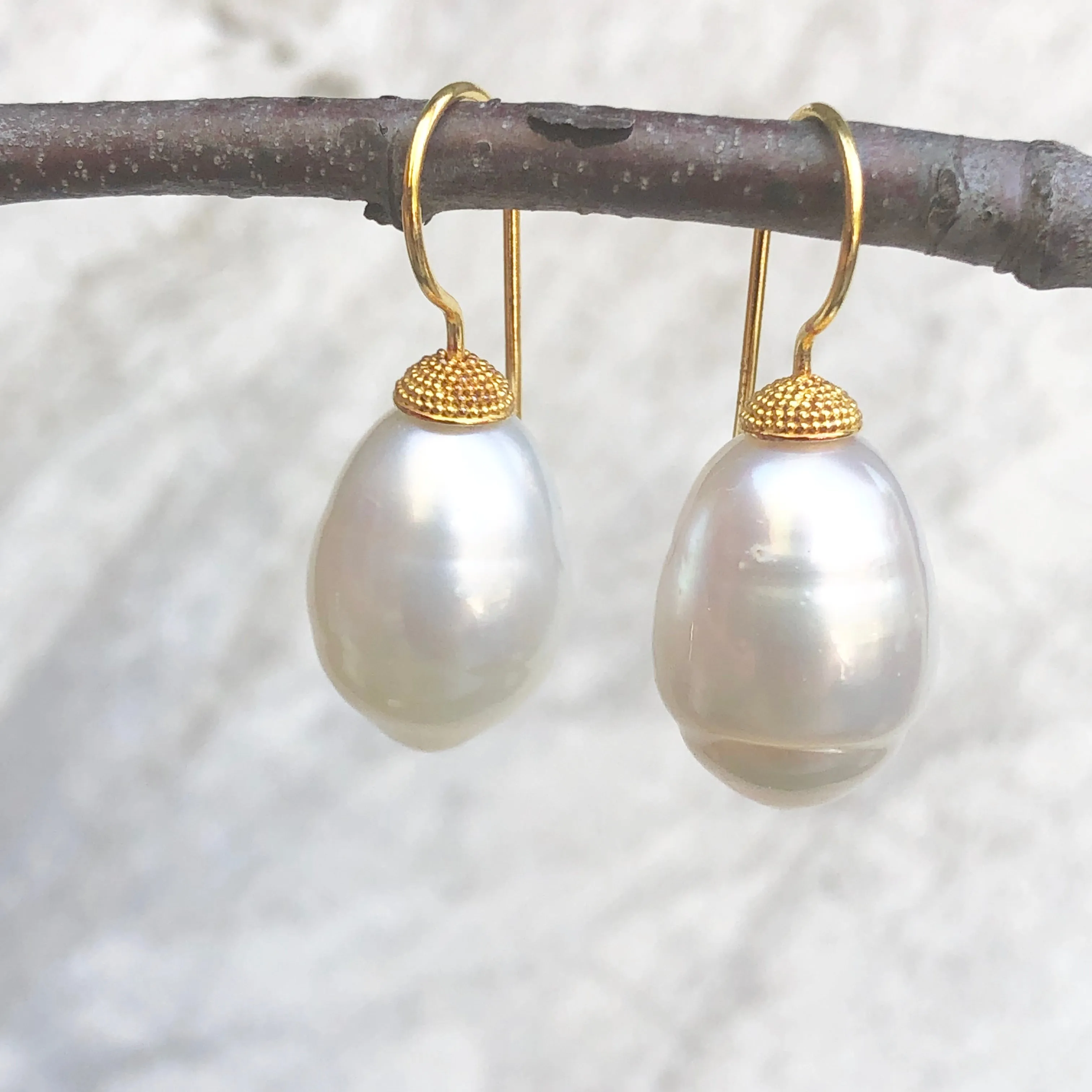 18KT Yellow Gold 11mm Paspaley South Sea Pearl Shepherd Hook Earrings