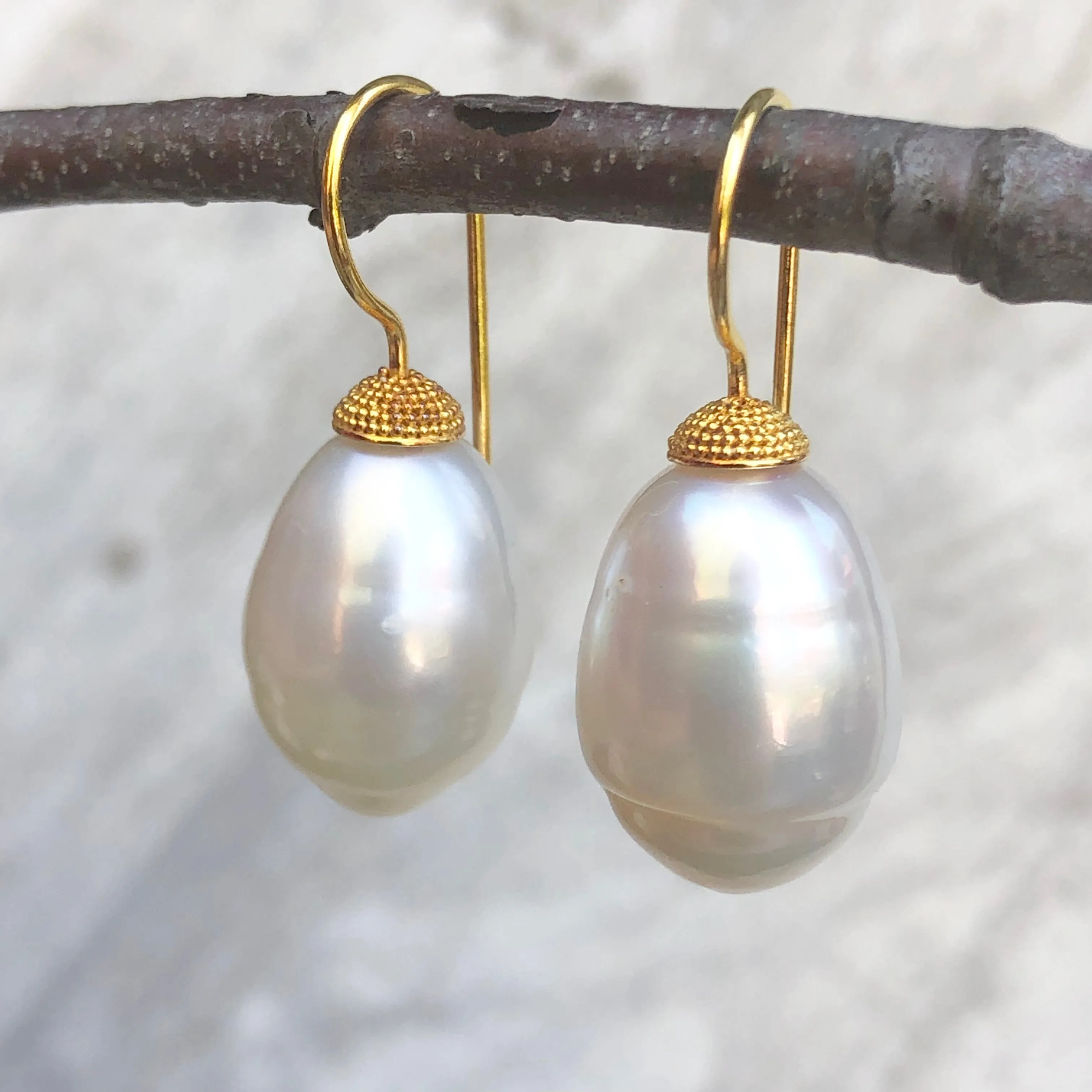 18KT Yellow Gold 11mm Paspaley South Sea Pearl Shepherd Hook Earrings