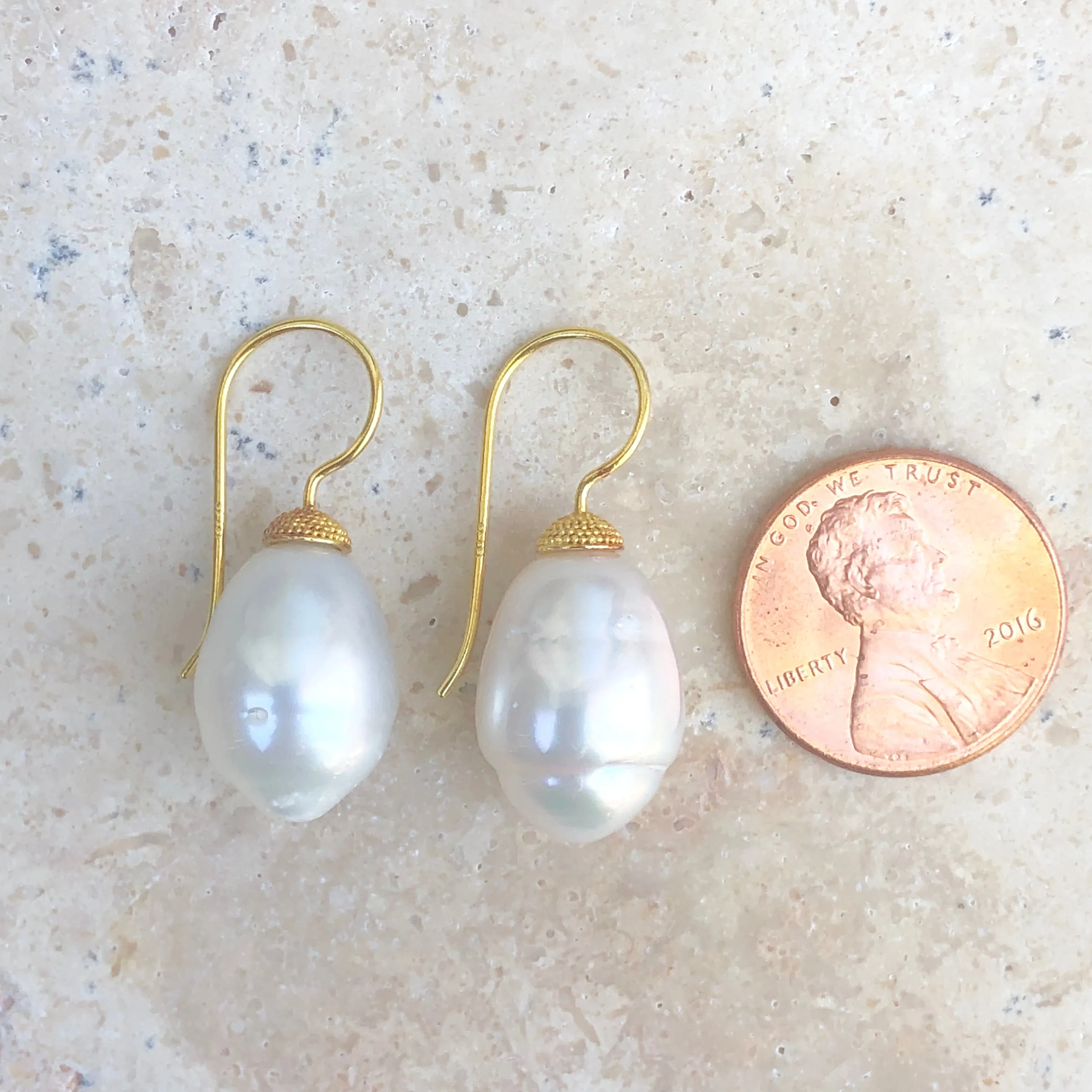 18KT Yellow Gold 11mm Paspaley South Sea Pearl Shepherd Hook Earrings