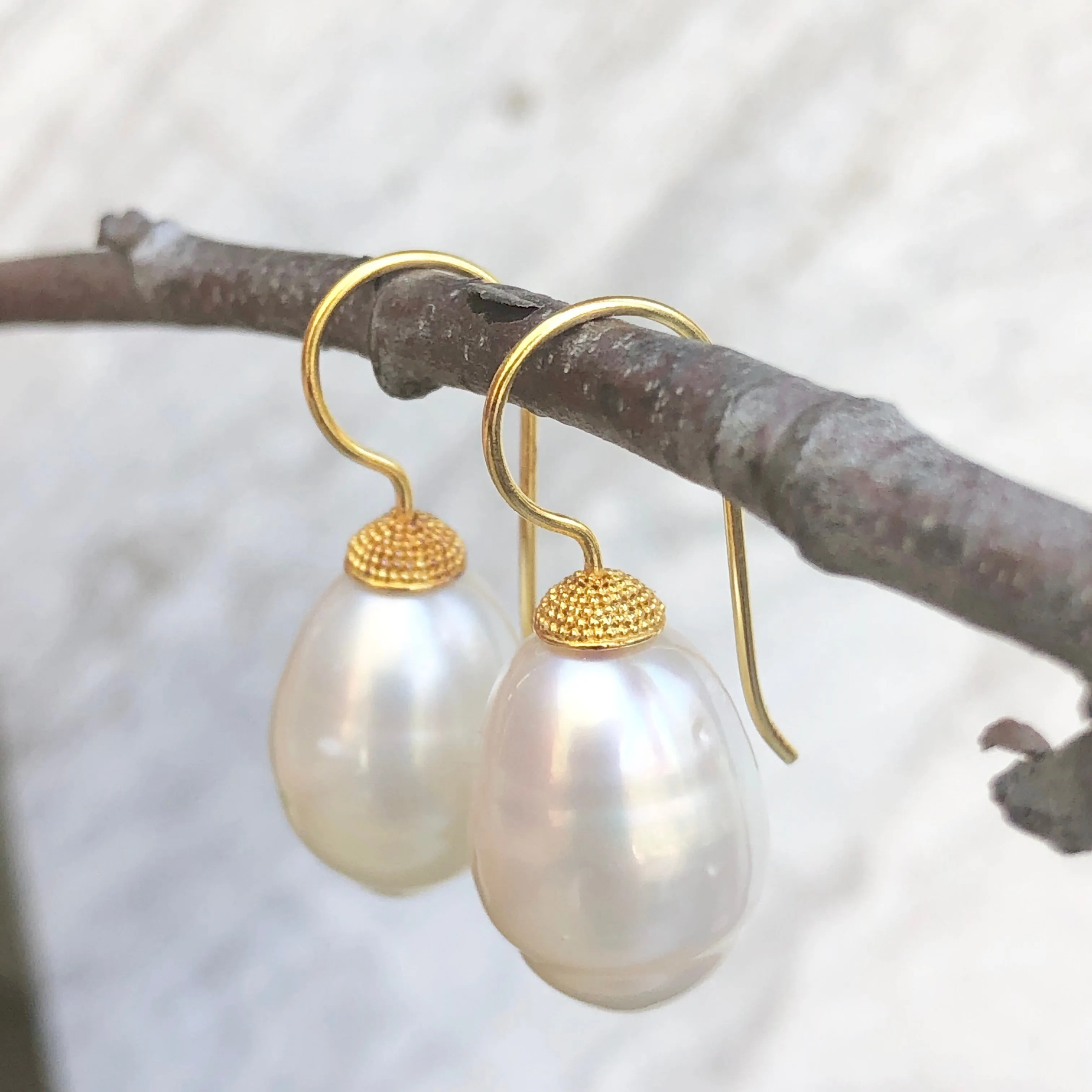 18KT Yellow Gold 11mm Paspaley South Sea Pearl Shepherd Hook Earrings