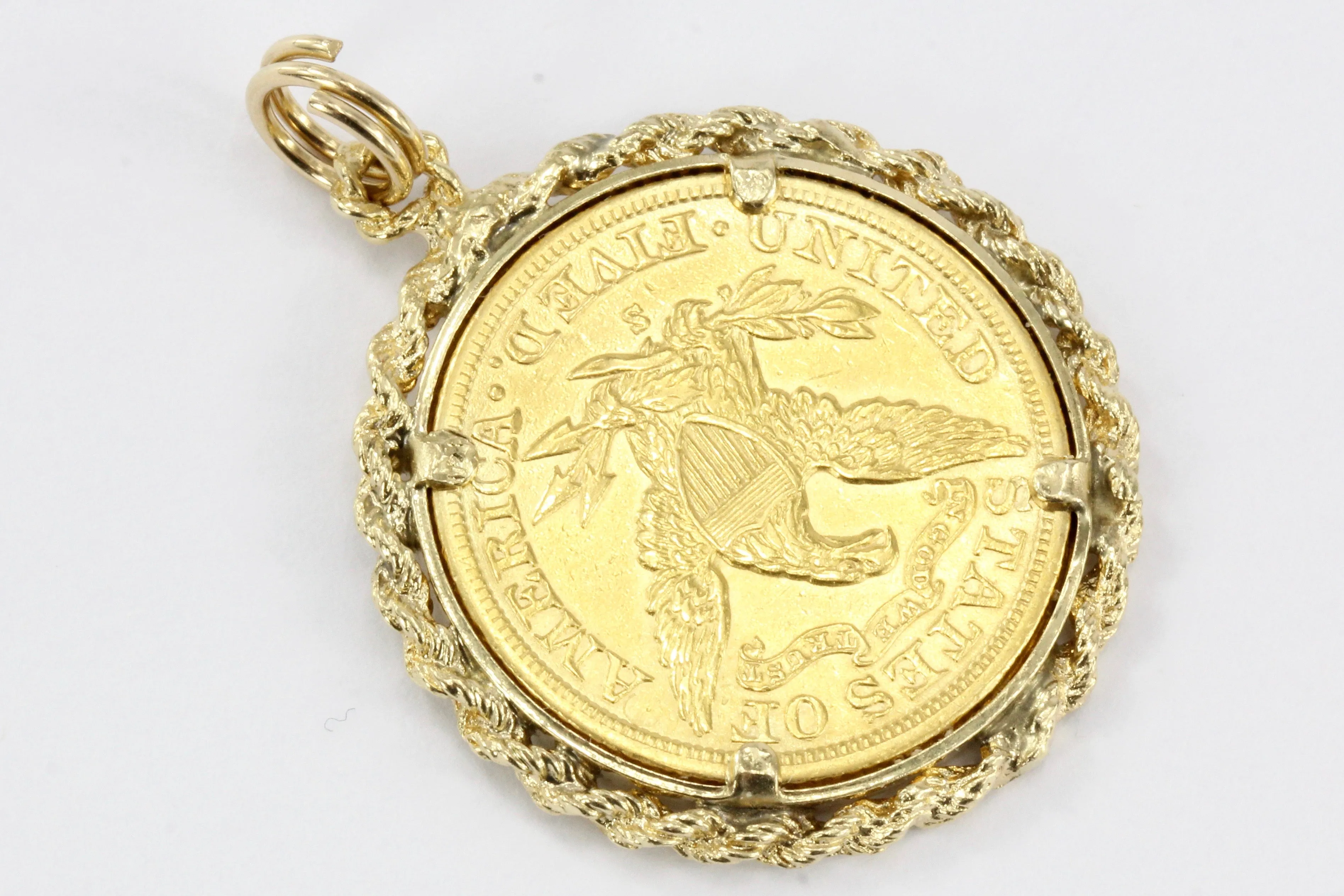 1903 Five Dollar Half Eagle US Gold Coin Braided Bezel Pendant