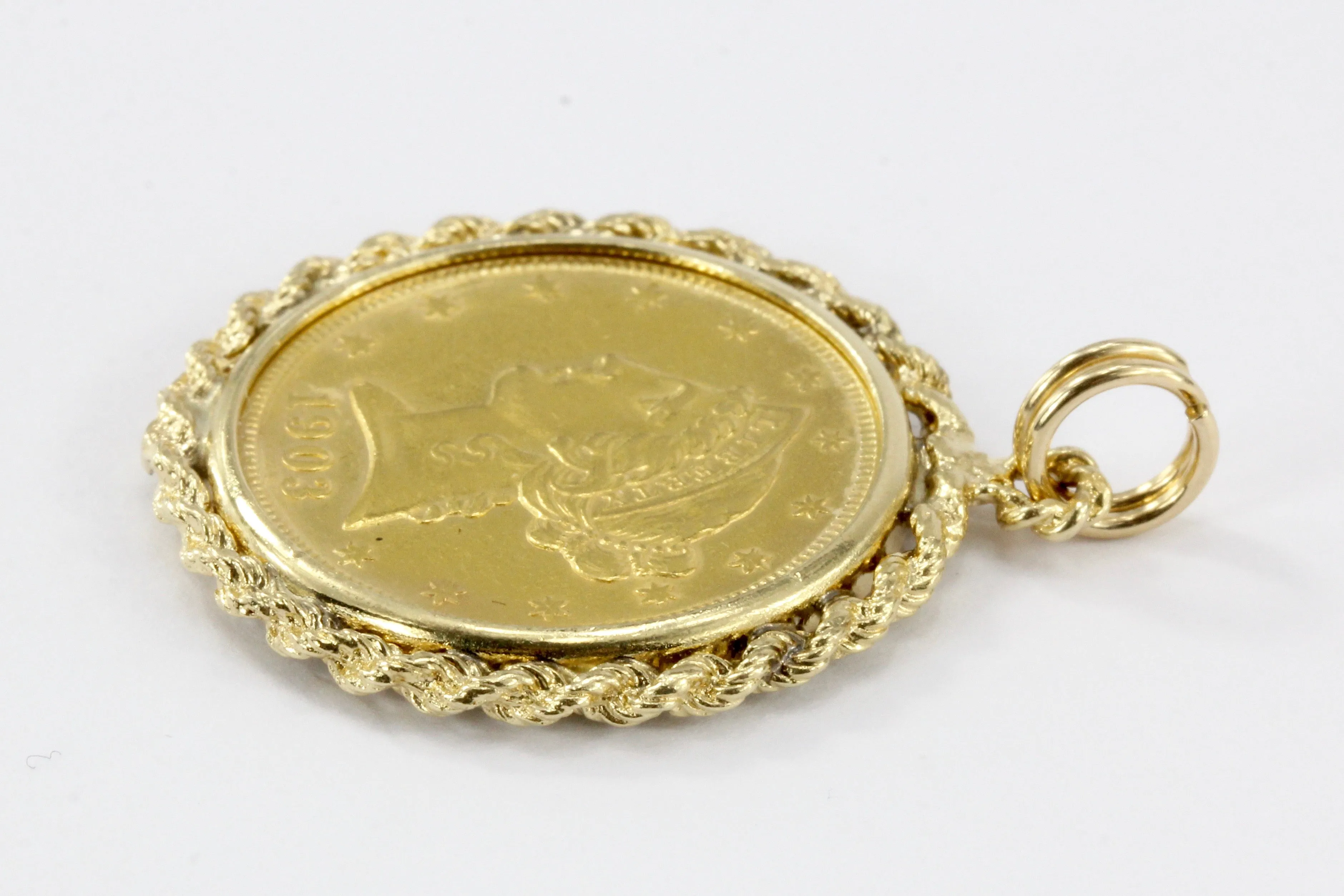 1903 Five Dollar Half Eagle US Gold Coin Braided Bezel Pendant