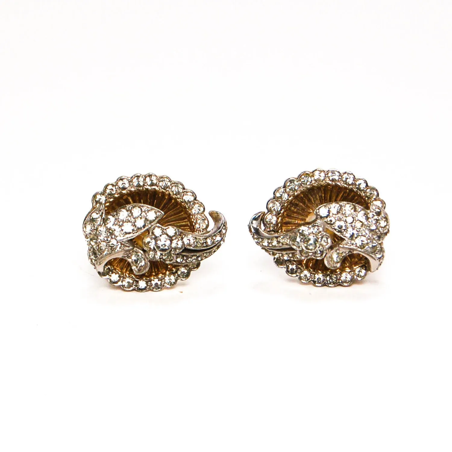 1940's Paste Rhinestone and Floating Pearl Earrings by Jomaz Joseph Mazer