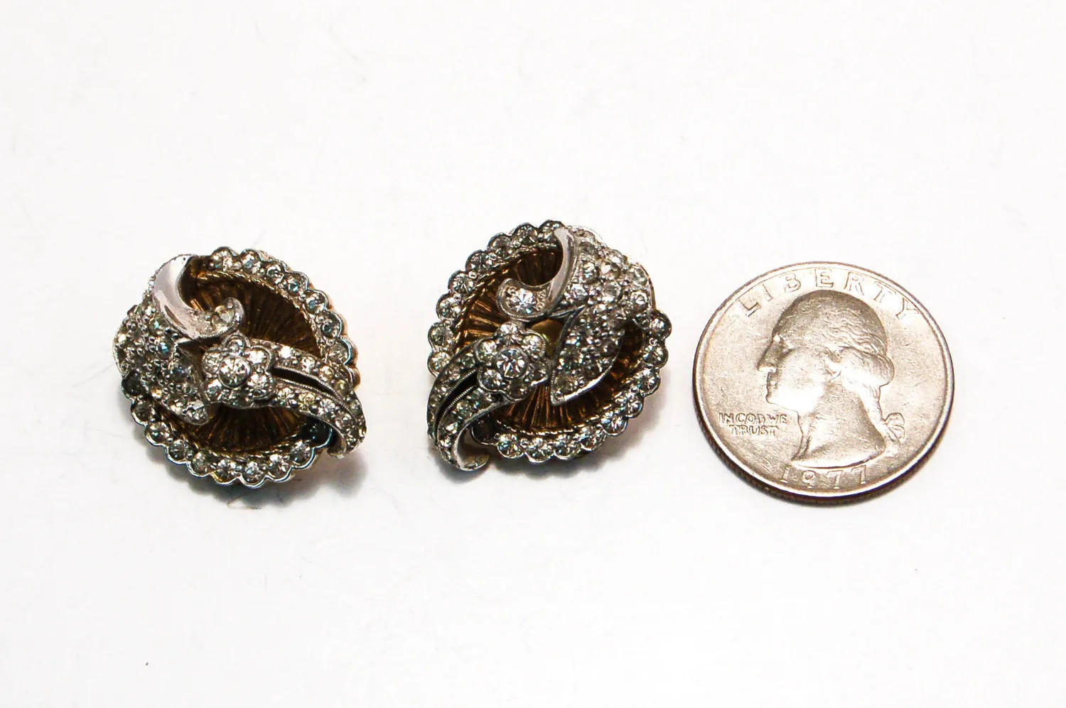 1940's Paste Rhinestone and Floating Pearl Earrings by Jomaz Joseph Mazer