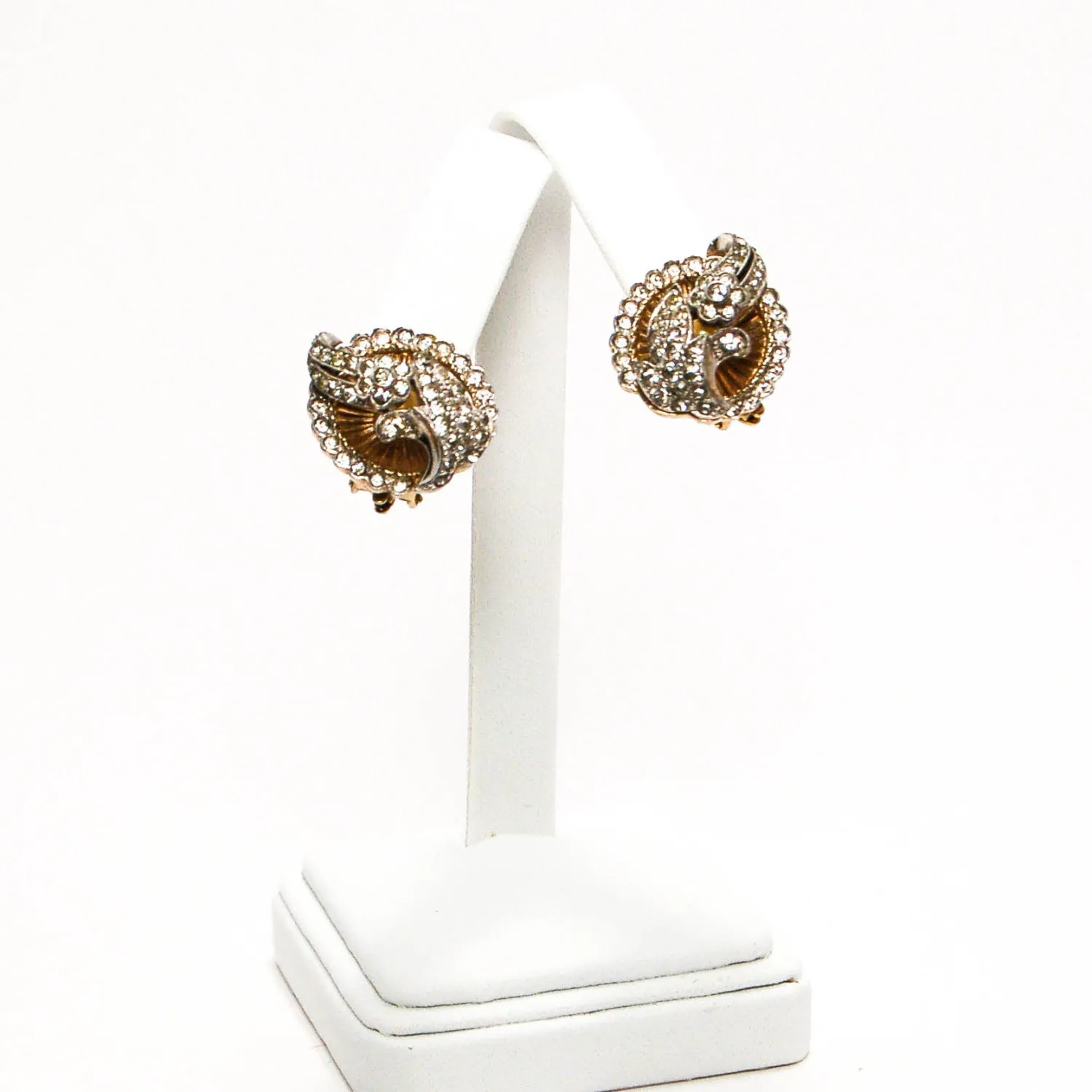 1940's Paste Rhinestone and Floating Pearl Earrings by Jomaz Joseph Mazer