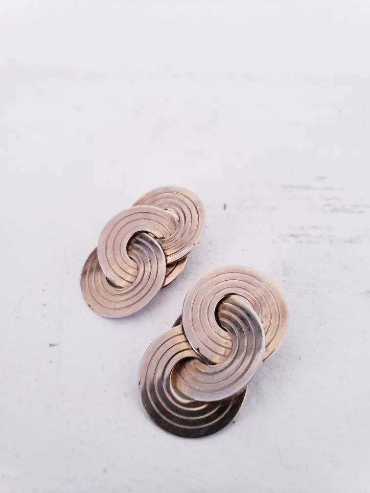 1980s Gold Clip Earrings Interwoven Discs / 80s Chunky Maximalist Clip-Ons Geometric Concentric Circles / Yolanthe