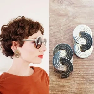 1980s Gold Clip Earrings Interwoven Discs / 80s Chunky Maximalist Clip-Ons Geometric Concentric Circles / Yolanthe