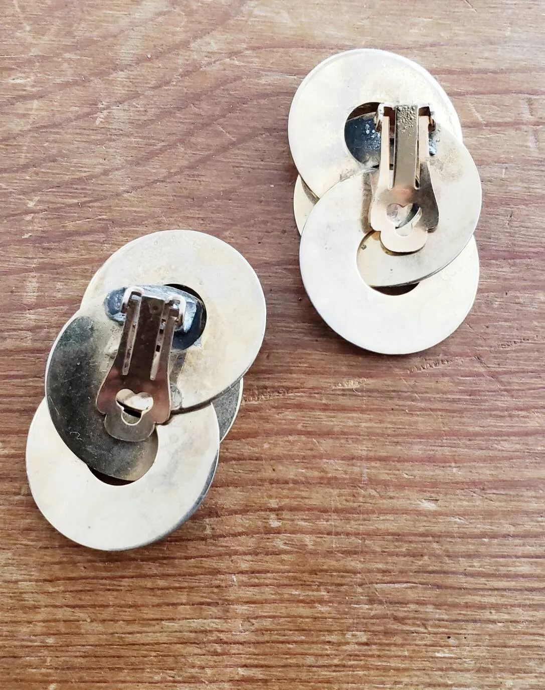 1980s Gold Clip Earrings Interwoven Discs / 80s Chunky Maximalist Clip-Ons Geometric Concentric Circles / Yolanthe