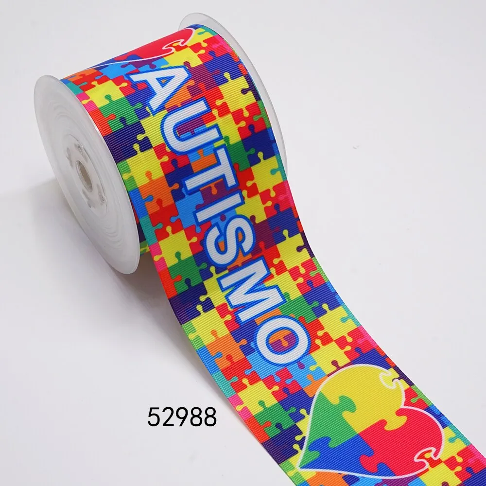 1" Autism Awareness Ribbon - DIY Printed Grosgrain Craft Material - Cartoon Pattern