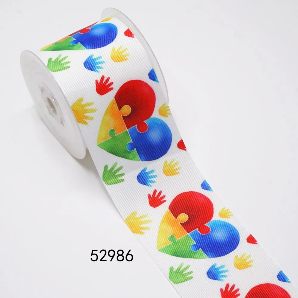 1" Autism Awareness Ribbon - DIY Printed Grosgrain Craft Material - Cartoon Pattern