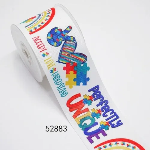 1" Autism Awareness Ribbon - DIY Printed Grosgrain Craft Material - Cartoon Pattern
