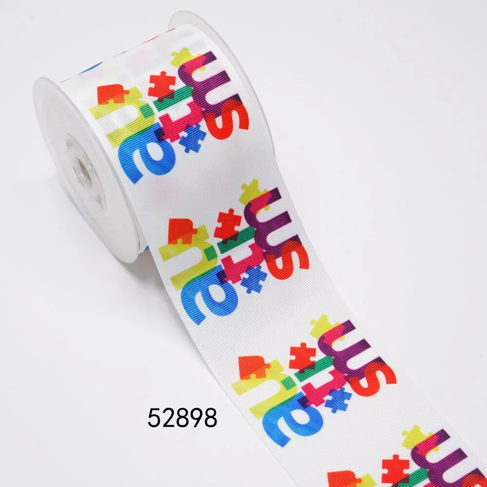 1" Autism Awareness Ribbon - DIY Printed Grosgrain Craft Material - Cartoon Pattern