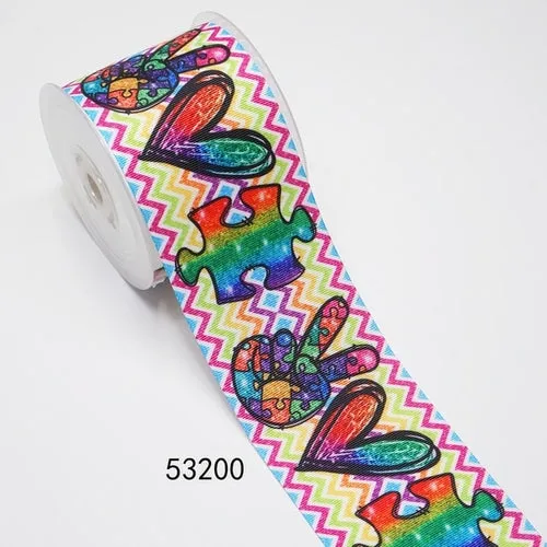 1" Autism Awareness Ribbon - DIY Printed Grosgrain Craft Material - Cartoon Pattern