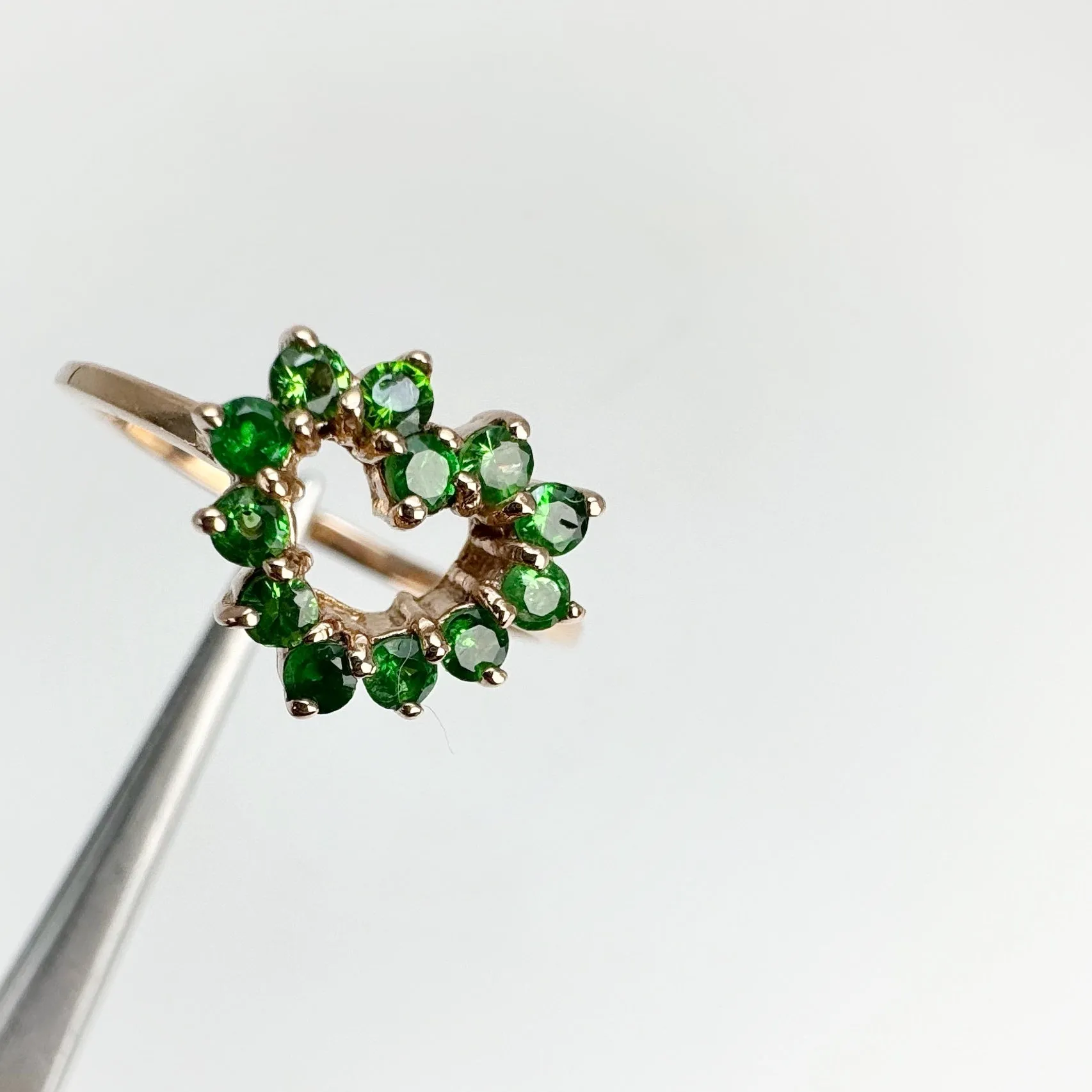2 mm. Round Cut Green African Tsavorite Garnet Heart Ring (Blemished)