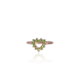 2 mm. Round Cut Green African Tsavorite Garnet Heart Ring (Blemished)