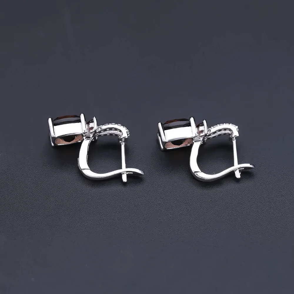 2.2ct Smoky Quartz 925 Sterling Silver Gemstone Clip Earrings – Wedding Engagement Jewelry