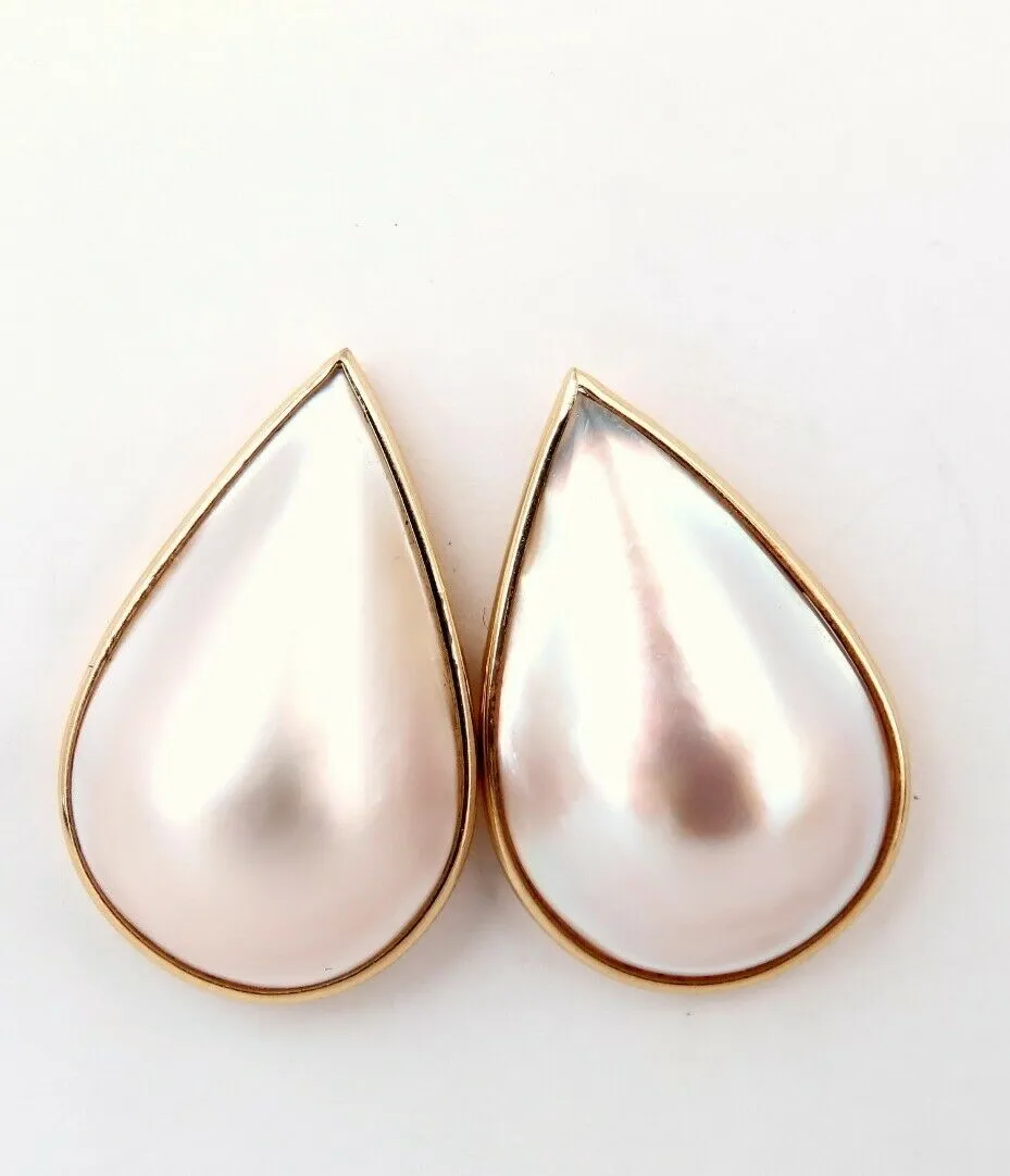 22x13mm Mabe Pearls Earrings 14kt Gold