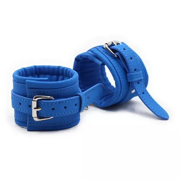 2482DL      Padded Faux Leather Tantric Blue Wrist Bondage Cuffs