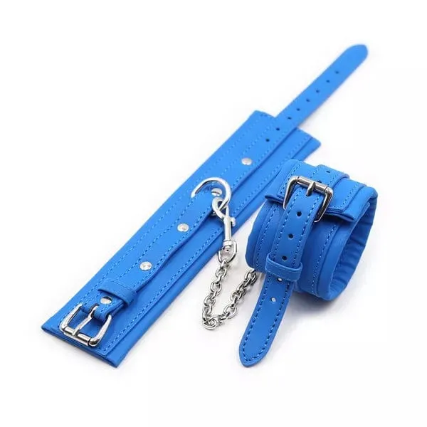2482DL      Padded Faux Leather Tantric Blue Wrist Bondage Cuffs