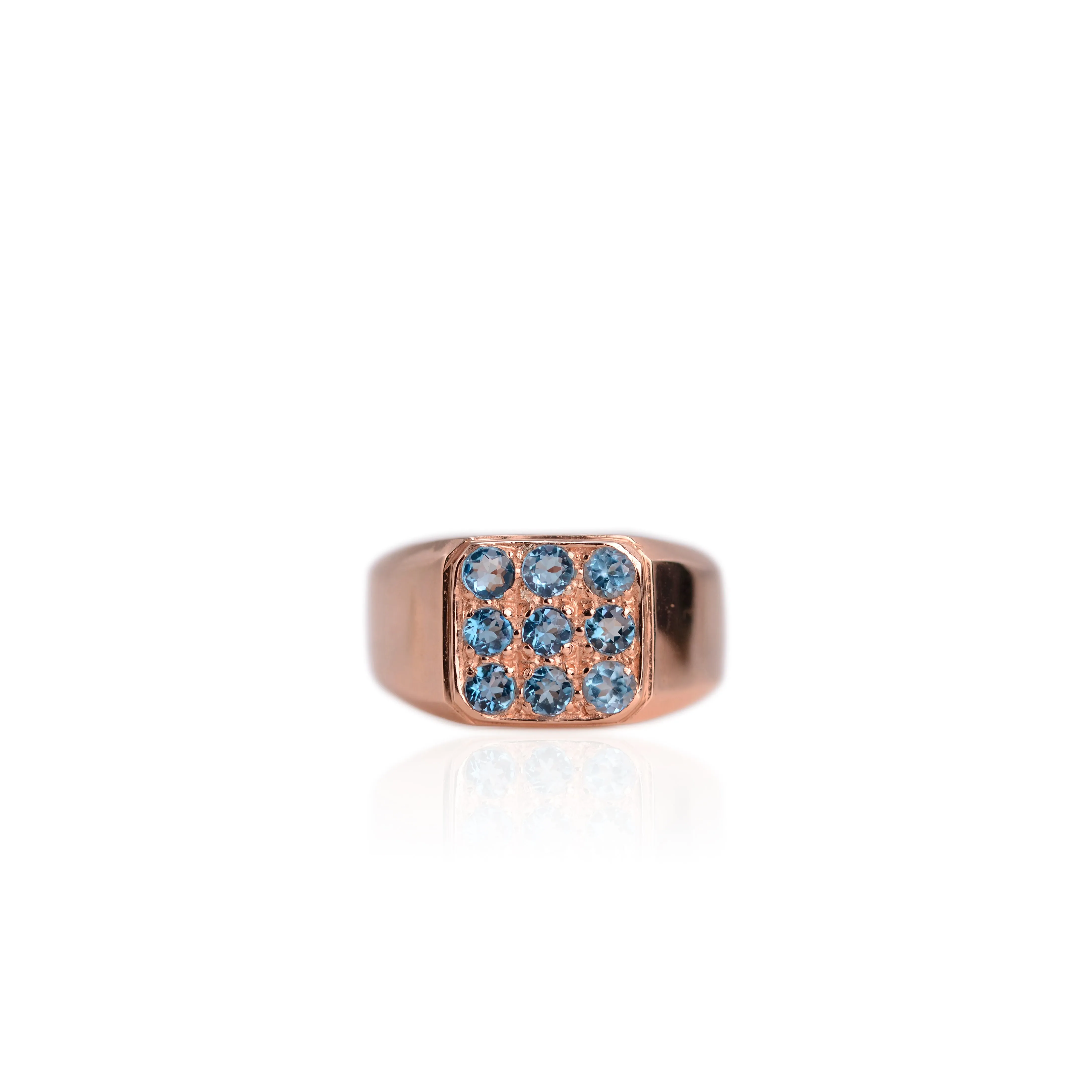 3 mm. Round Cut London Blue Brazilian Topaz Cluster Ring
