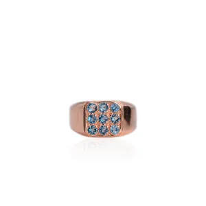 3 mm. Round Cut London Blue Brazilian Topaz Cluster Ring