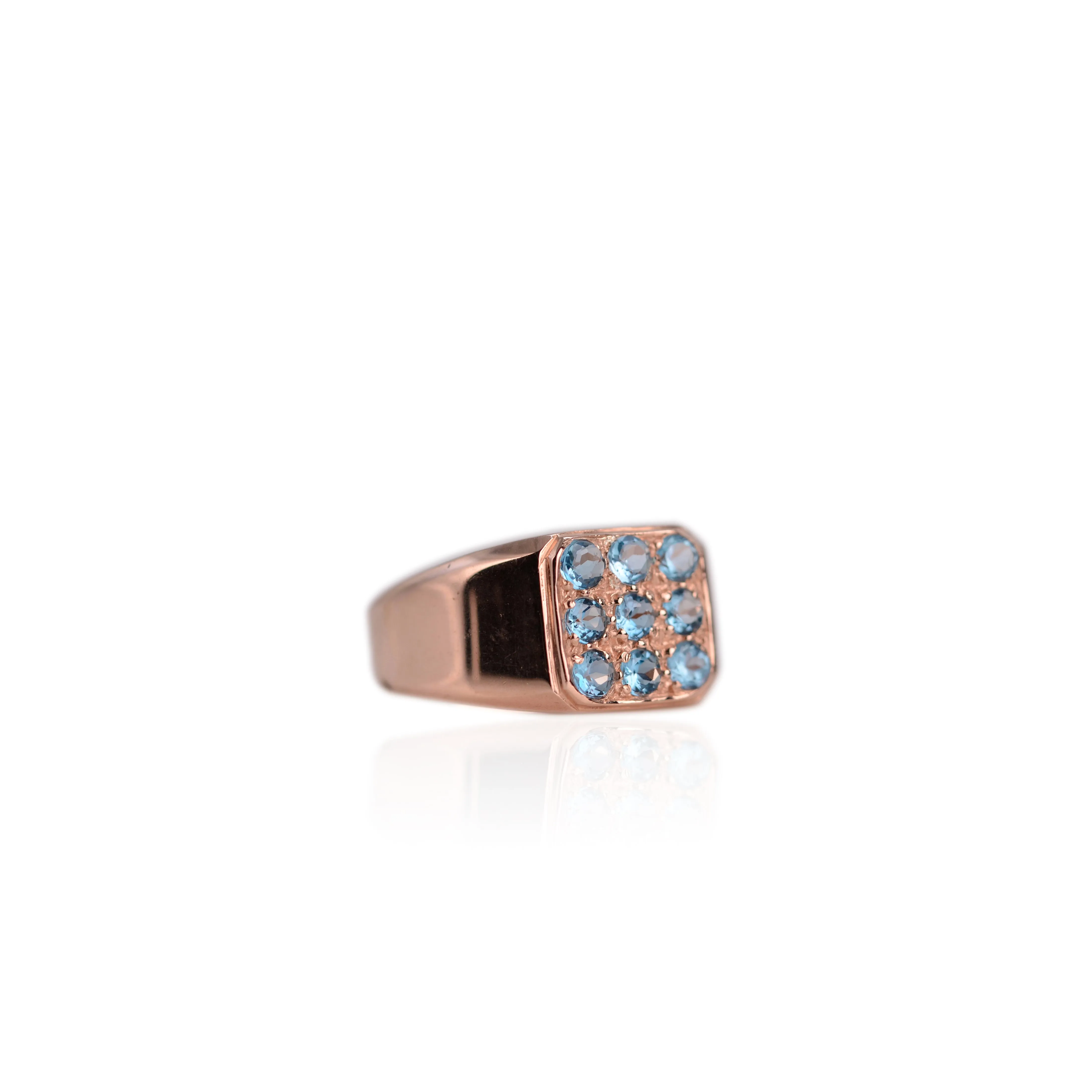 3 mm. Round Cut London Blue Brazilian Topaz Cluster Ring