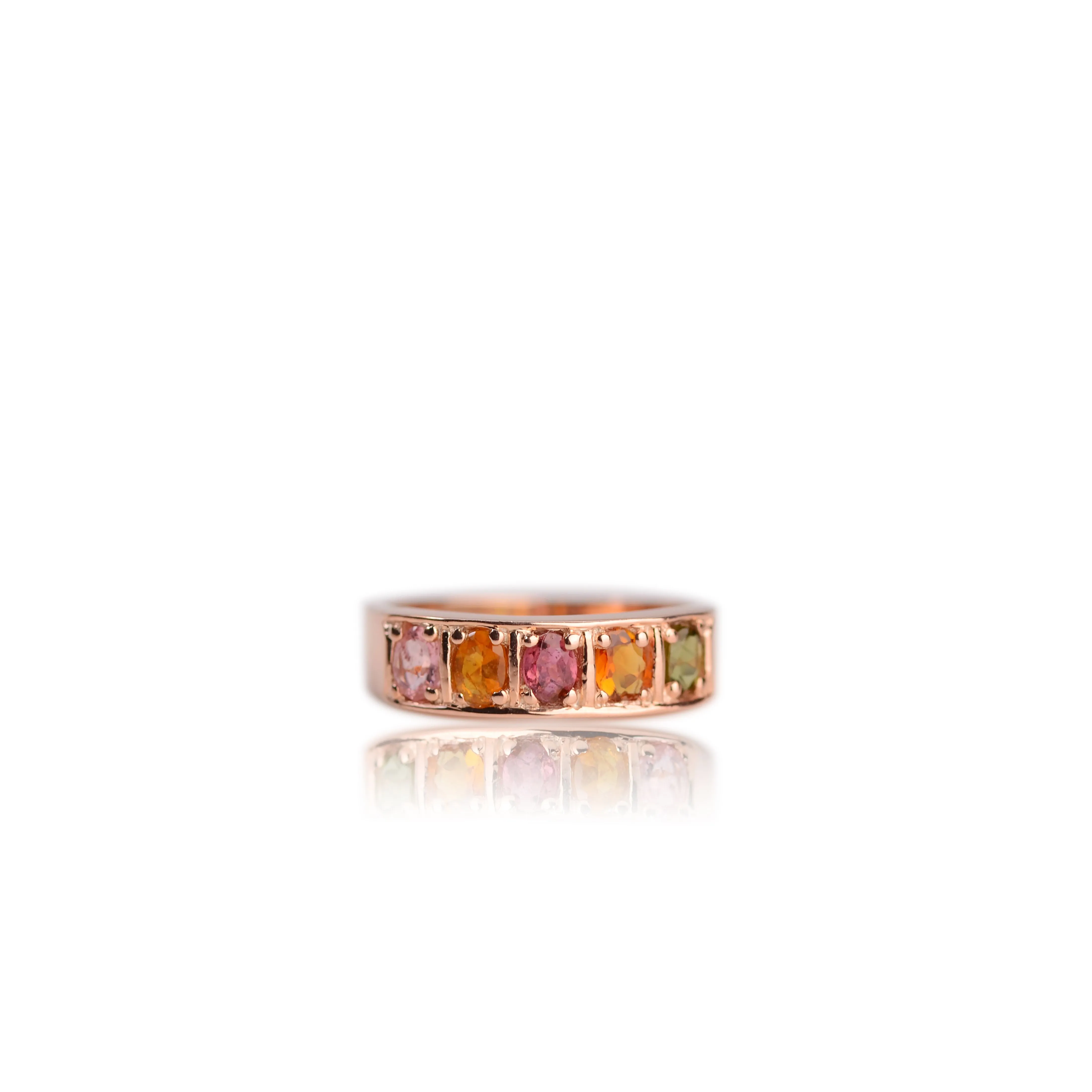 3 x 4 mm. Oval Cut Multi-coloured Brazilian Tourmaline Cluster Ring