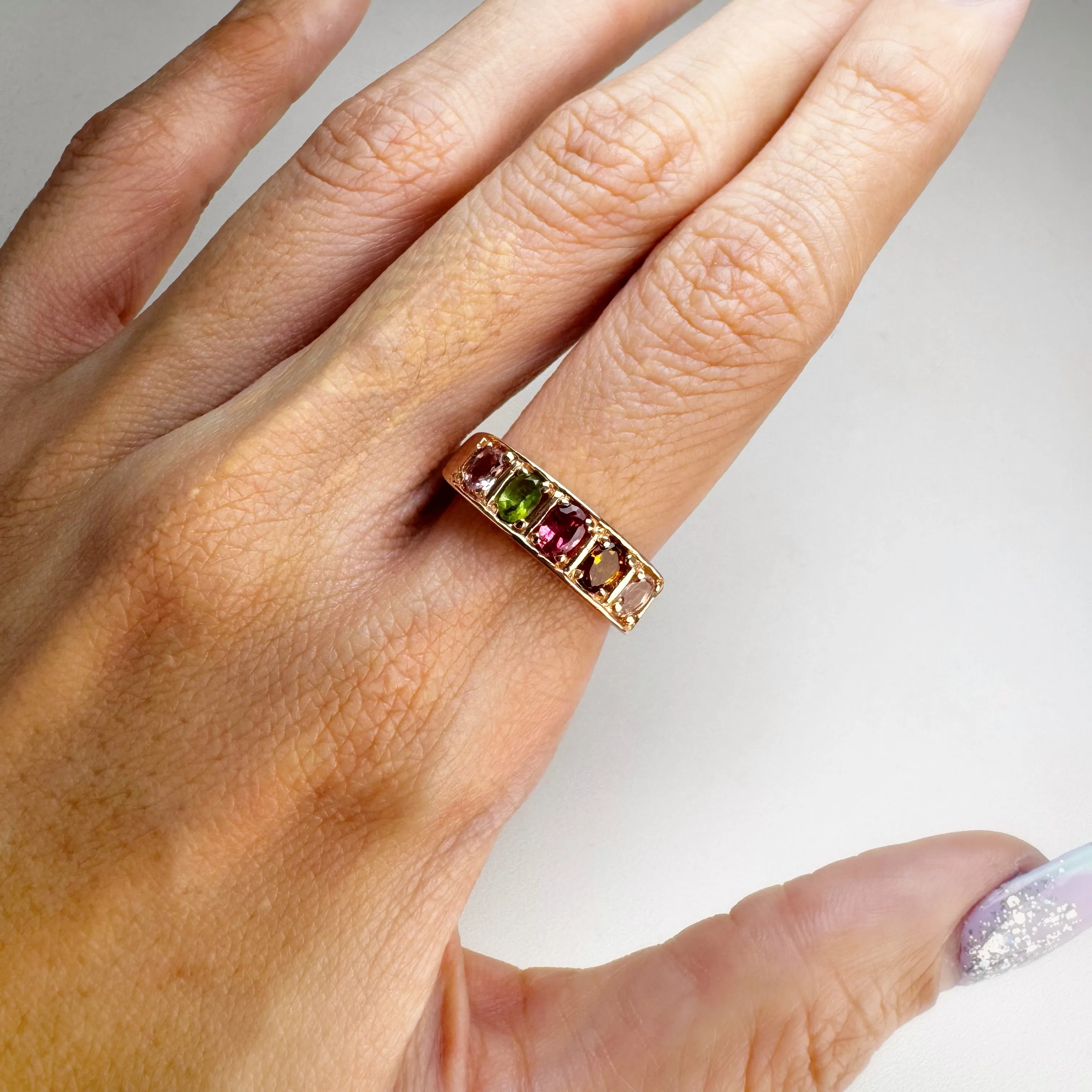 3 x 4 mm. Oval Cut Multi-coloured Brazilian Tourmaline Cluster Ring