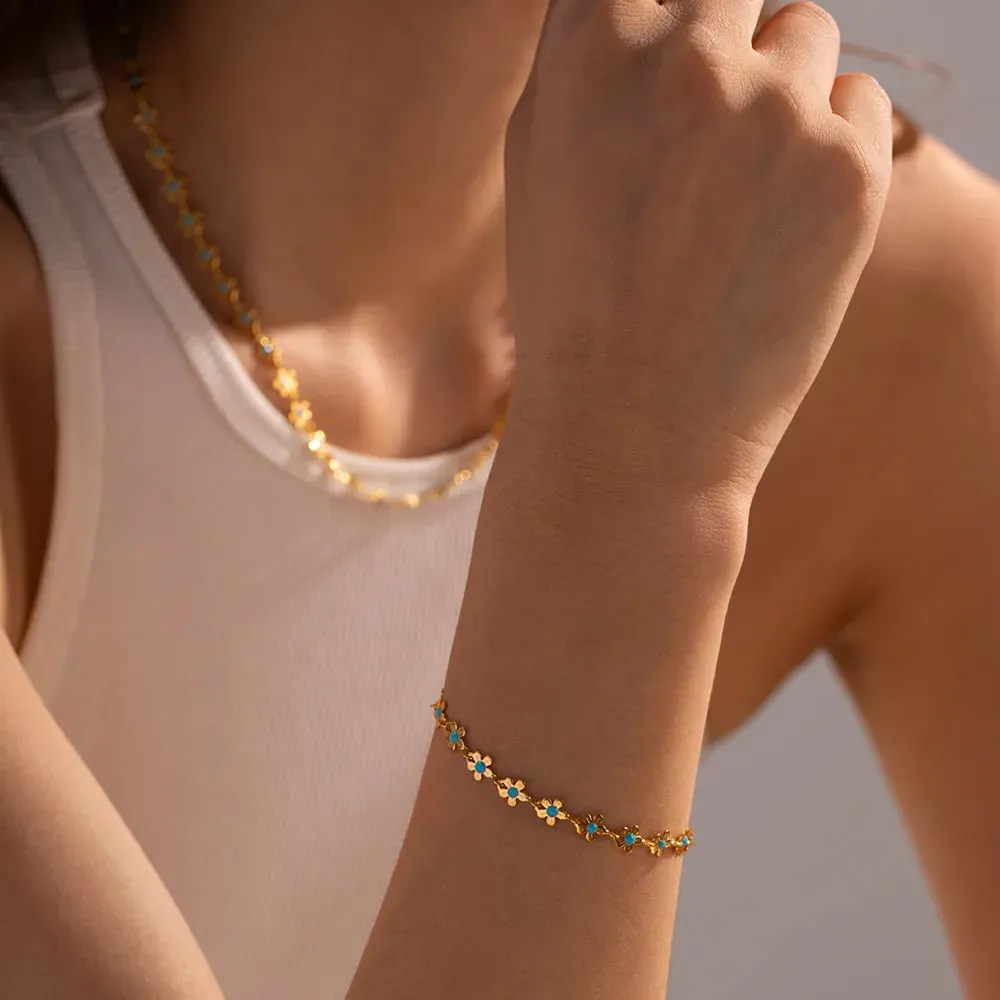 304 Stainless Steel 18K Gold Plated IG Style Basic Classic Style Flower Bracelets Necklace