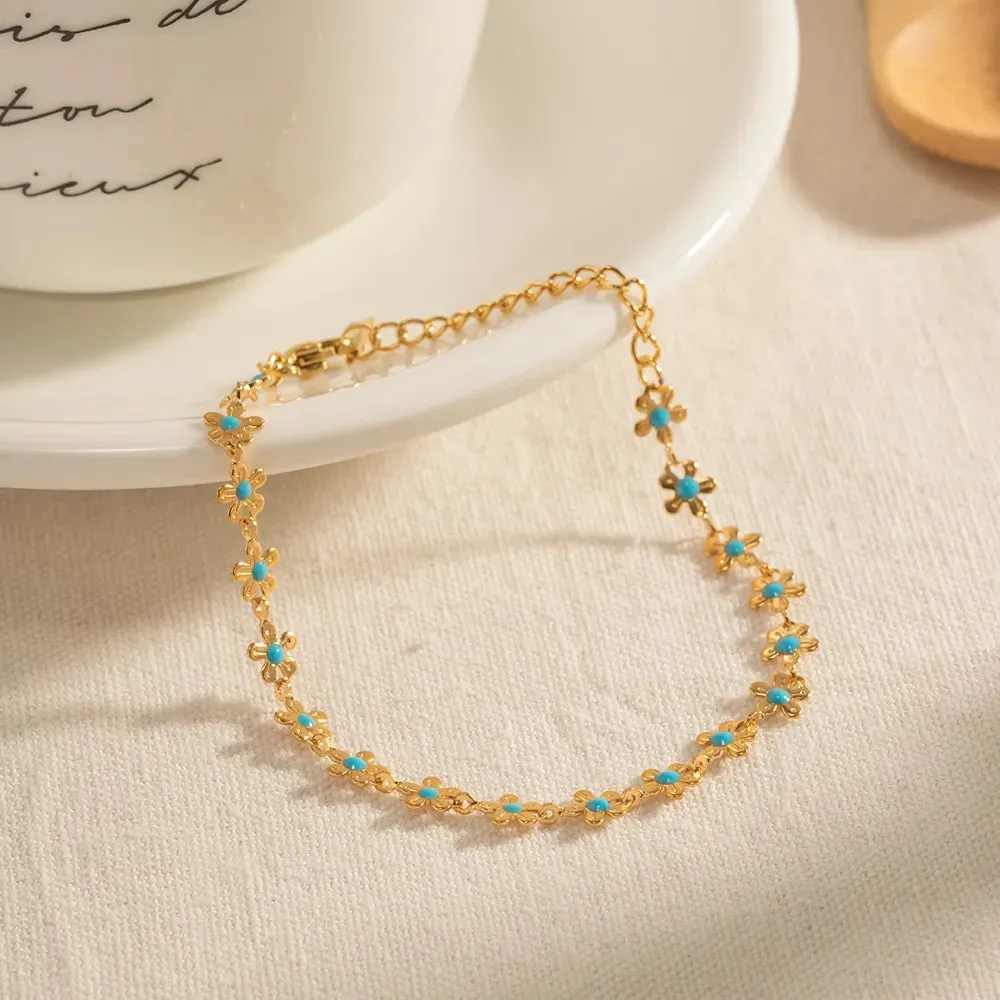 304 Stainless Steel 18K Gold Plated IG Style Basic Classic Style Flower Bracelets Necklace