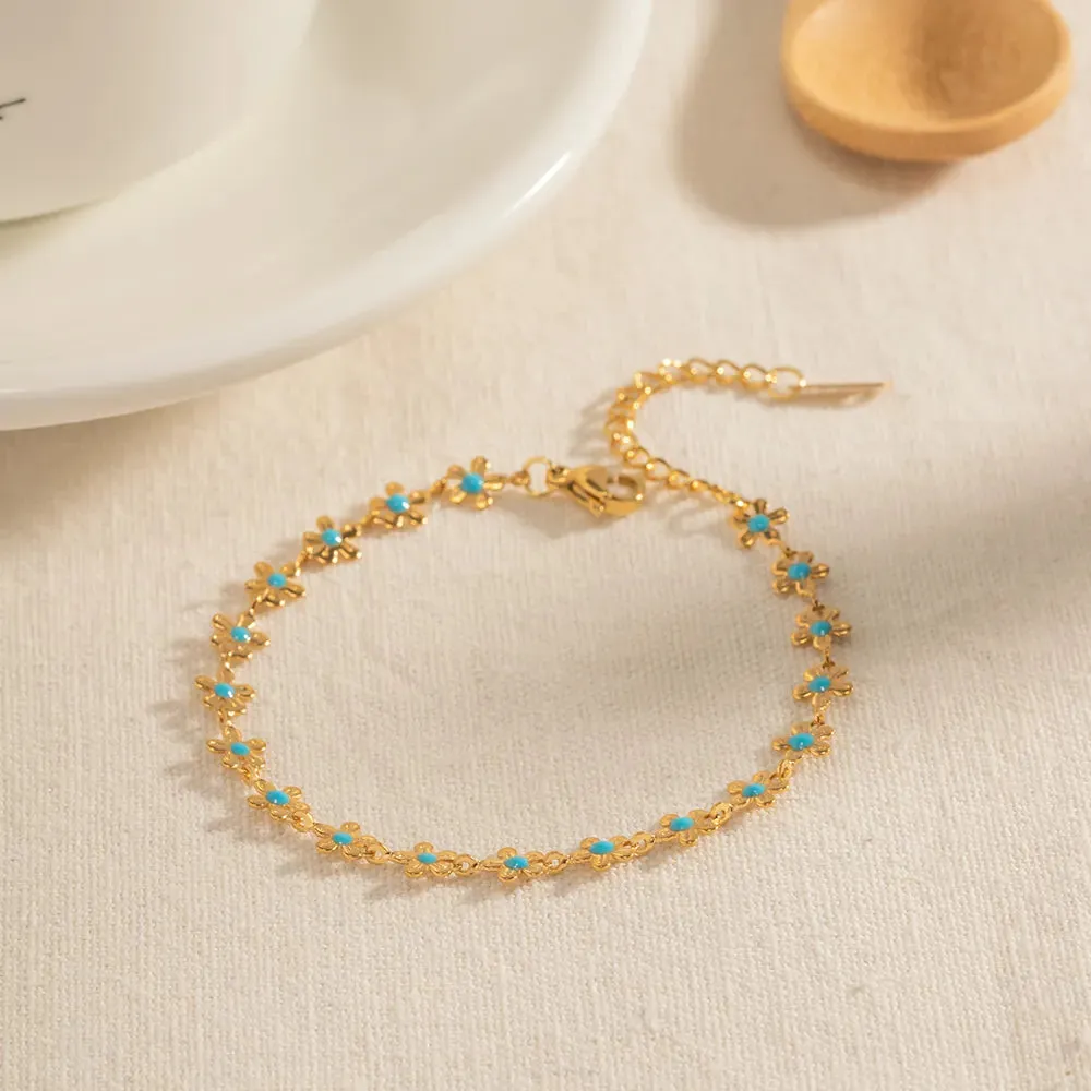 304 Stainless Steel 18K Gold Plated IG Style Basic Classic Style Flower Bracelets Necklace