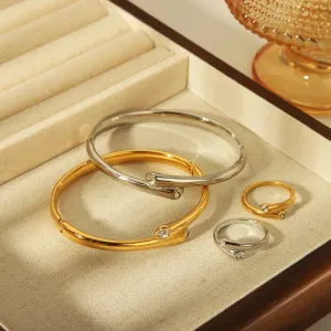 304 Stainless Steel 18K Gold Plated Vintage Style Exaggerated Classic Style Plating Inlay Solid Color Zircon Rings Bangle