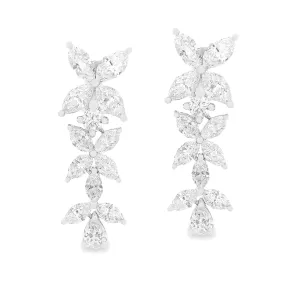 3.07ct 18k White Gold Diamond Flower Drop Earrings