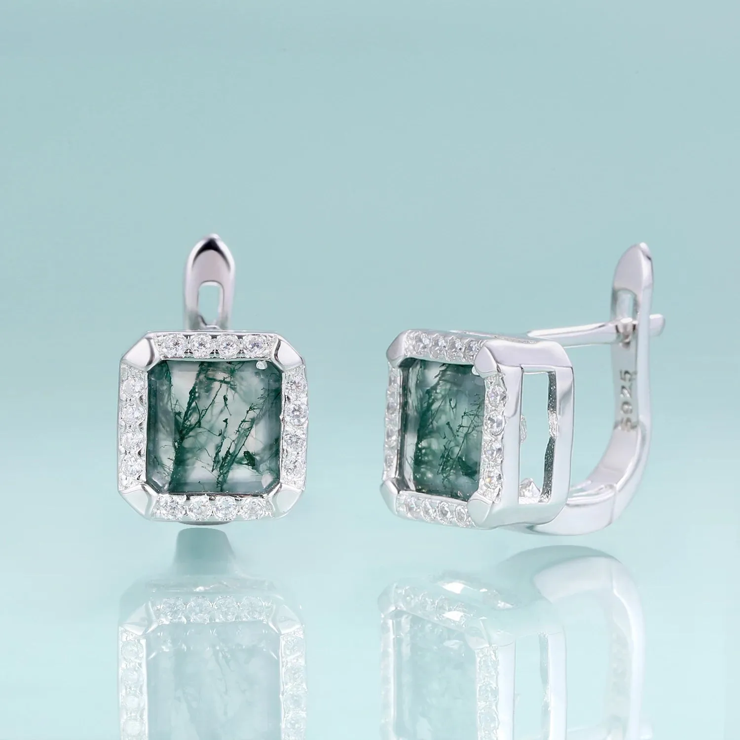 3.77Ct Natural Moss Agate Clip Earrings in 925 Sterling Silver – Fine Jewelry