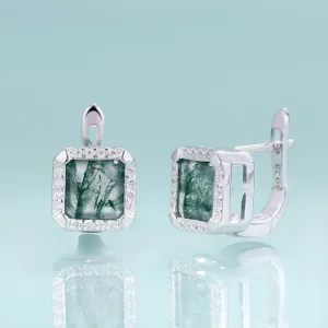 3.77Ct Natural Moss Agate Clip Earrings in 925 Sterling Silver – Fine Jewelry