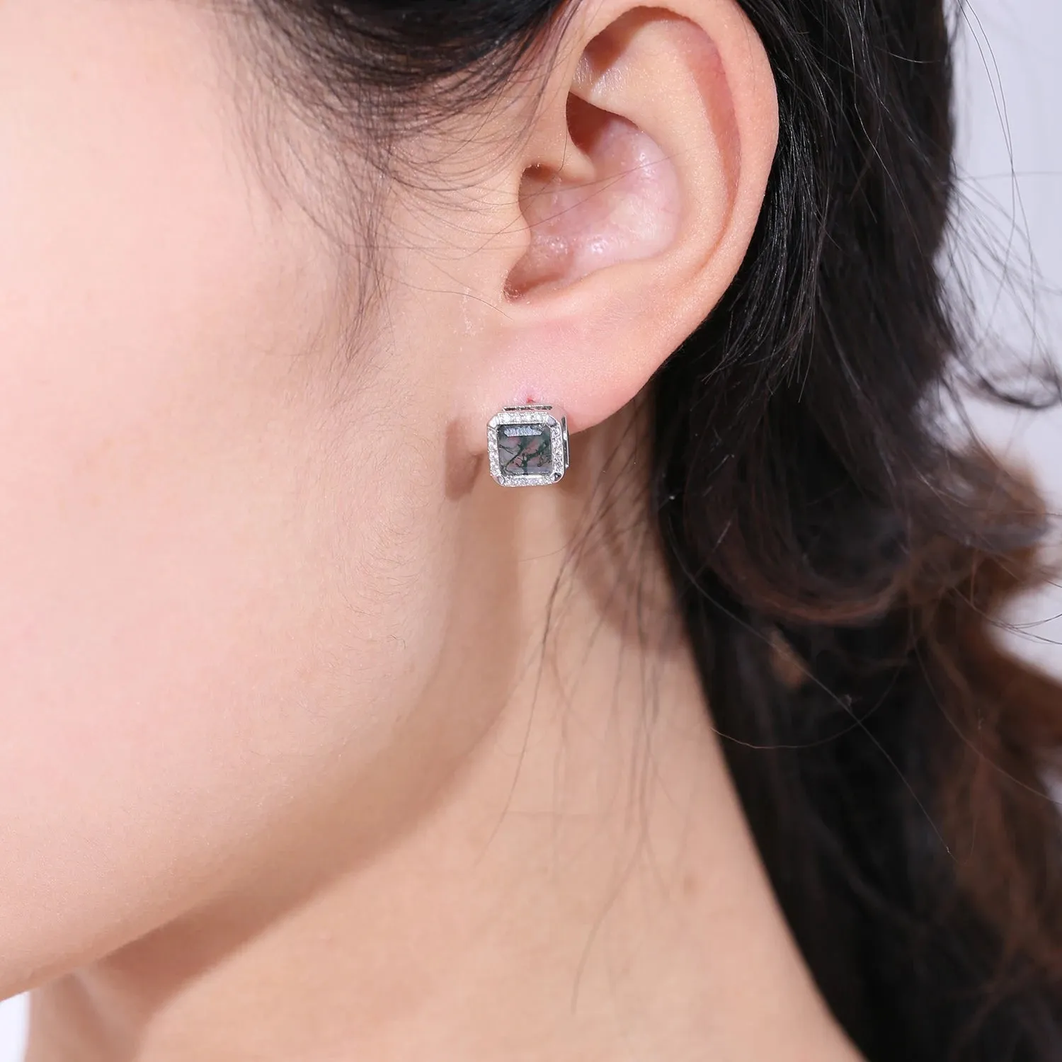 3.77Ct Natural Moss Agate Clip Earrings in 925 Sterling Silver – Fine Jewelry