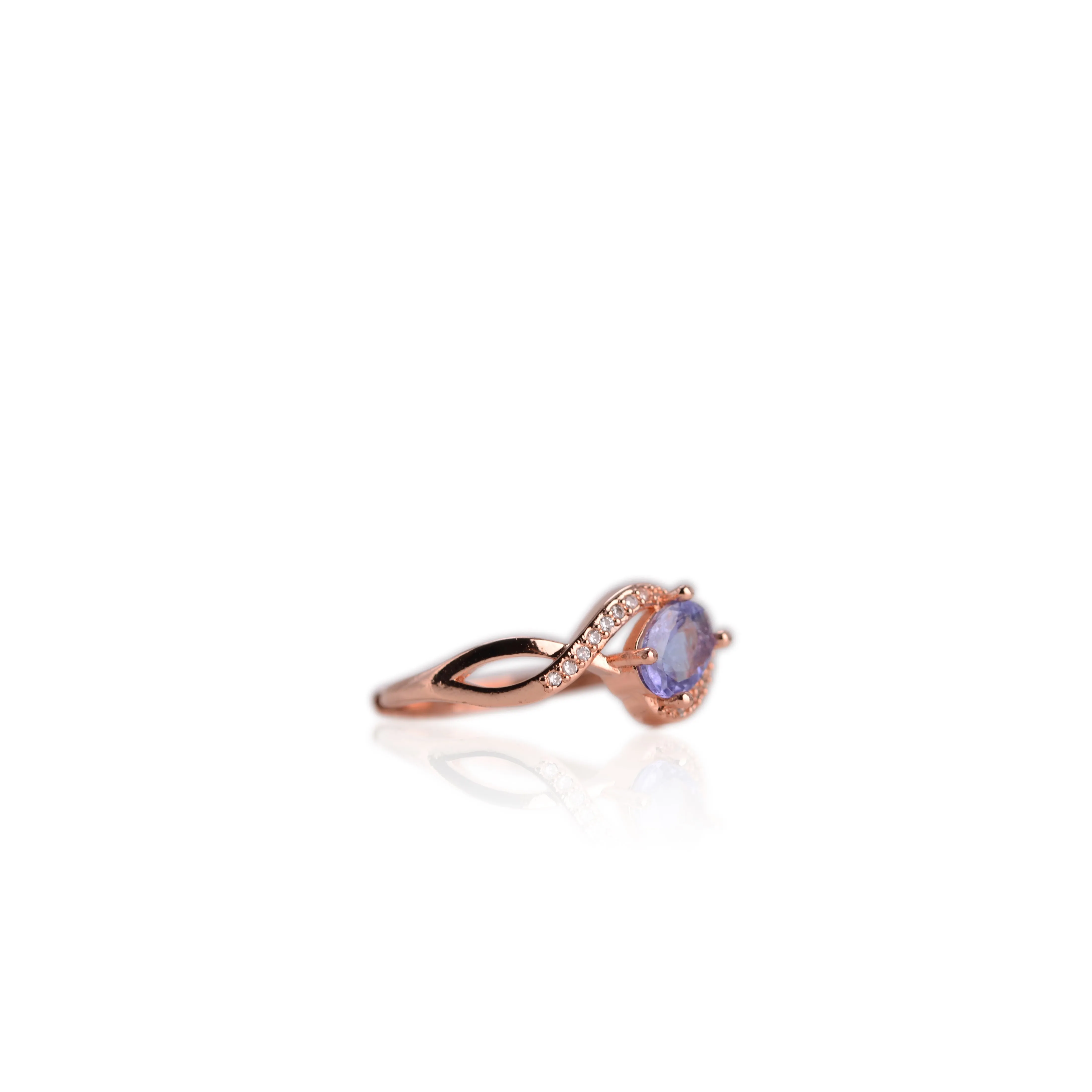 5 x 7 mm. Oval Cut Blue Violet Tanzanite with Cz Accents Ring