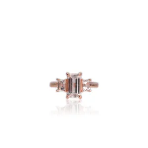 5 x 8 mm. Octagon Cut White Brazilian Topaz Trilogy Ring