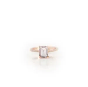 6 x 8 mm. Octagon Cut Purple Brazilian Amethyst with Cz Band Ring