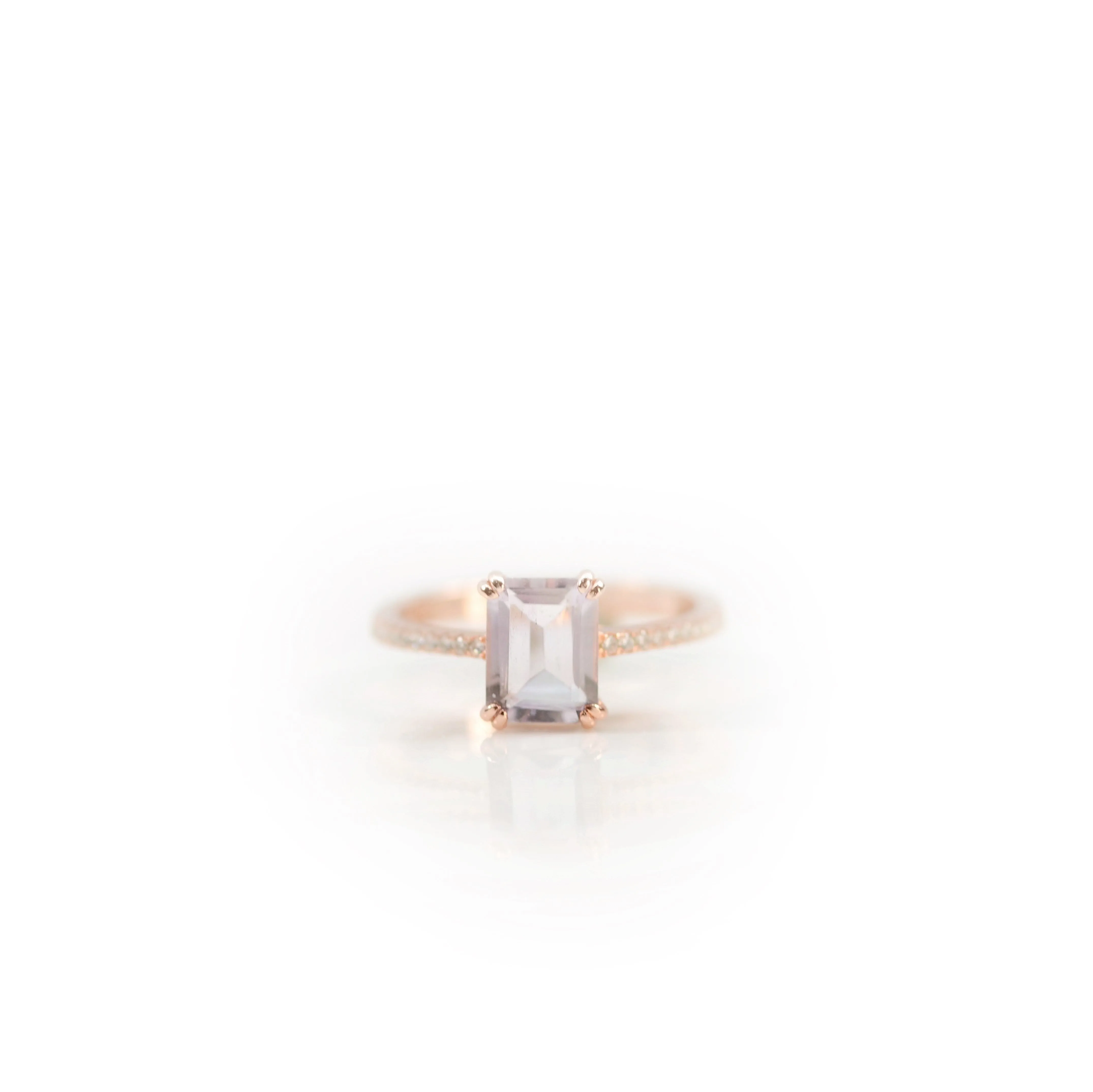 6 x 8 mm. Octagon Cut Purple Brazilian Amethyst with Cz Band Ring