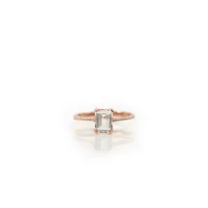 6 x 8 mm. Octagon Cut White  Brazilian Topaz with Cz Band Ring