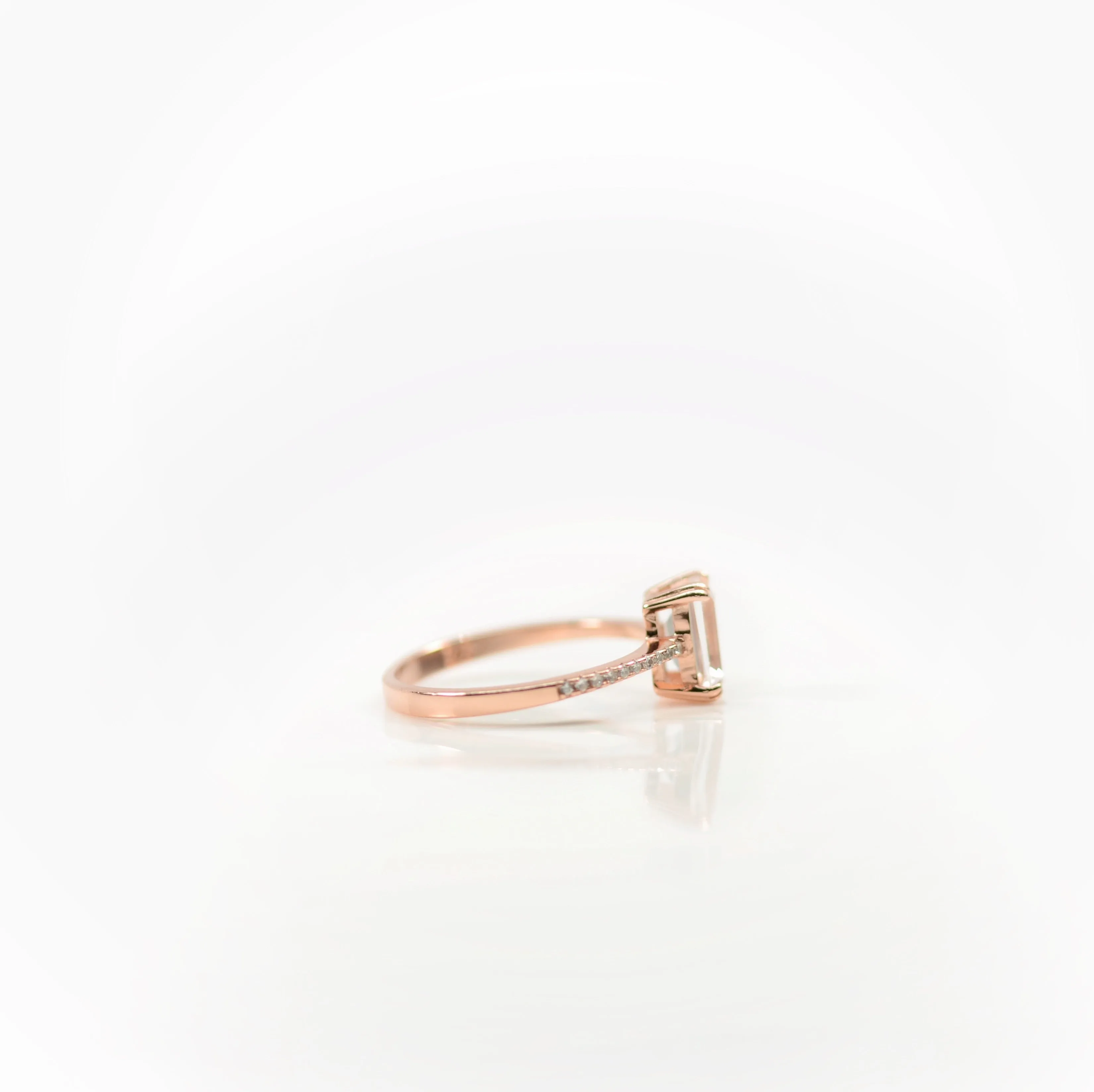6 x 8 mm. Octagon Cut White  Brazilian Topaz with Cz Band Ring