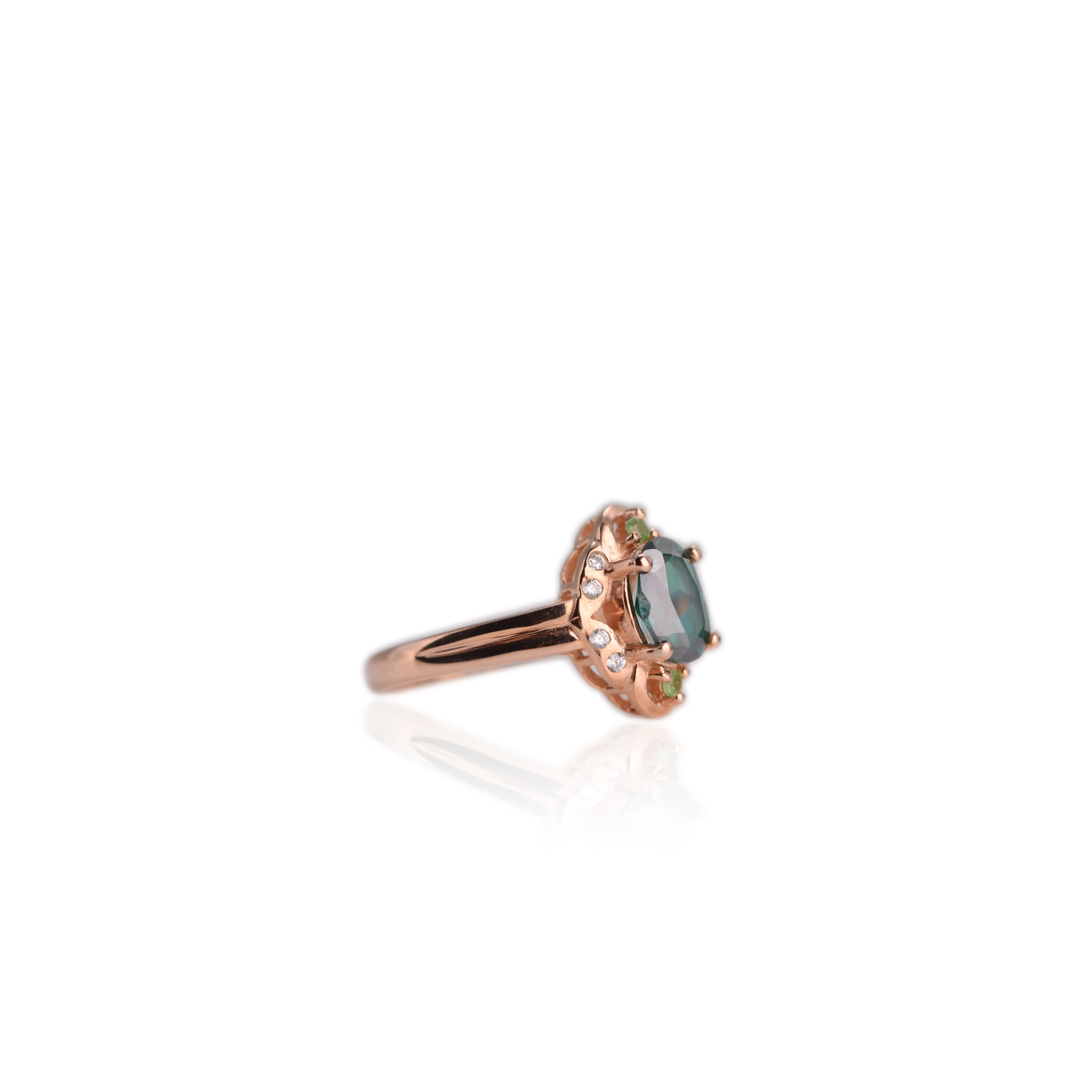 6 x 8 mm. Oval Cut Green Brazilian Mystic Topaz with Tsavorite Garnet and Cz Accents Ring