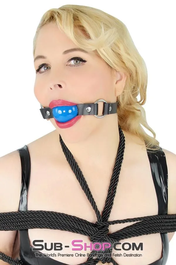 6910A      Rings of Submission, Royal Blue Ball, Black Leather Strap Ballgag