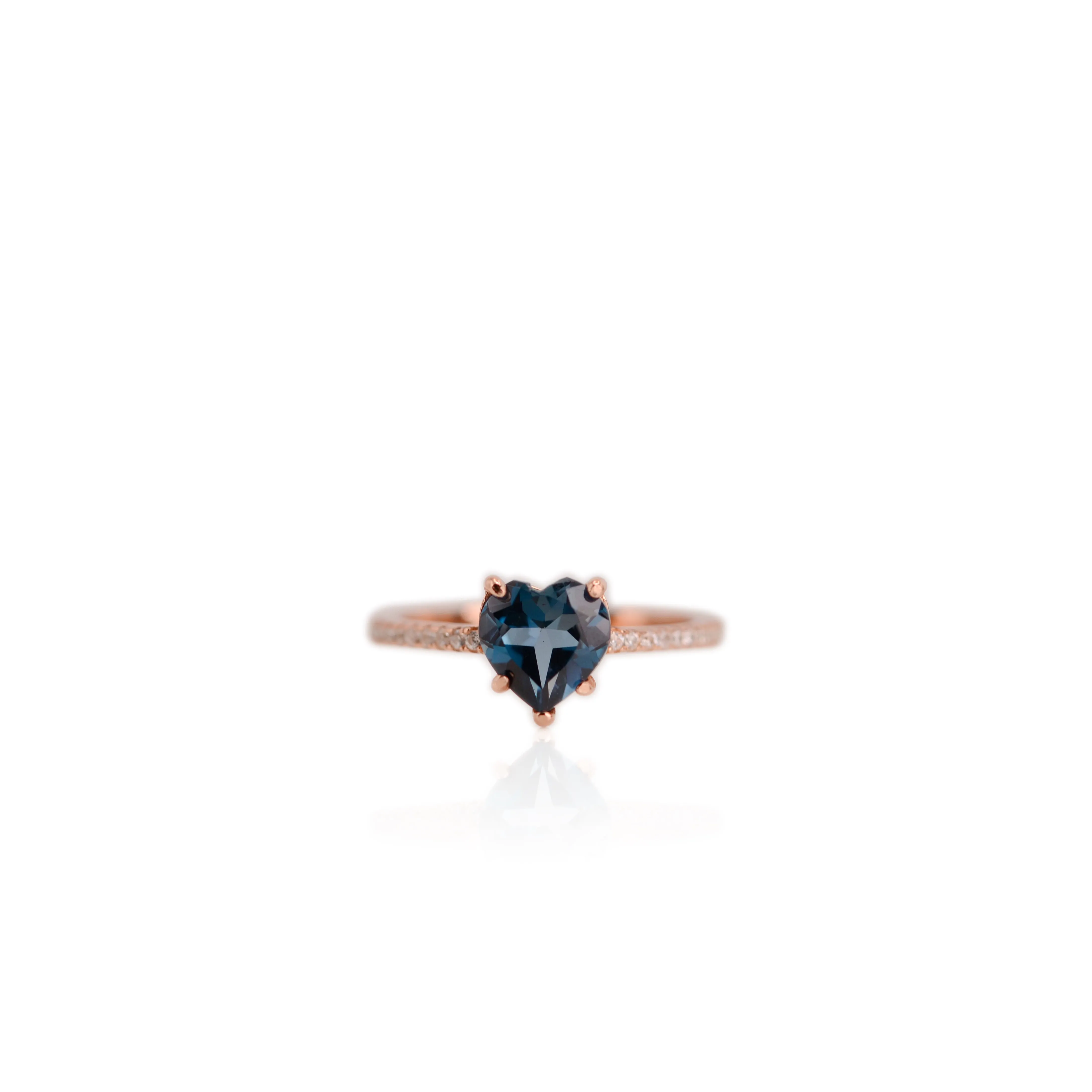 7 mm. Heart Cut London Blue Brazilian Topaz with Cz Band Ring