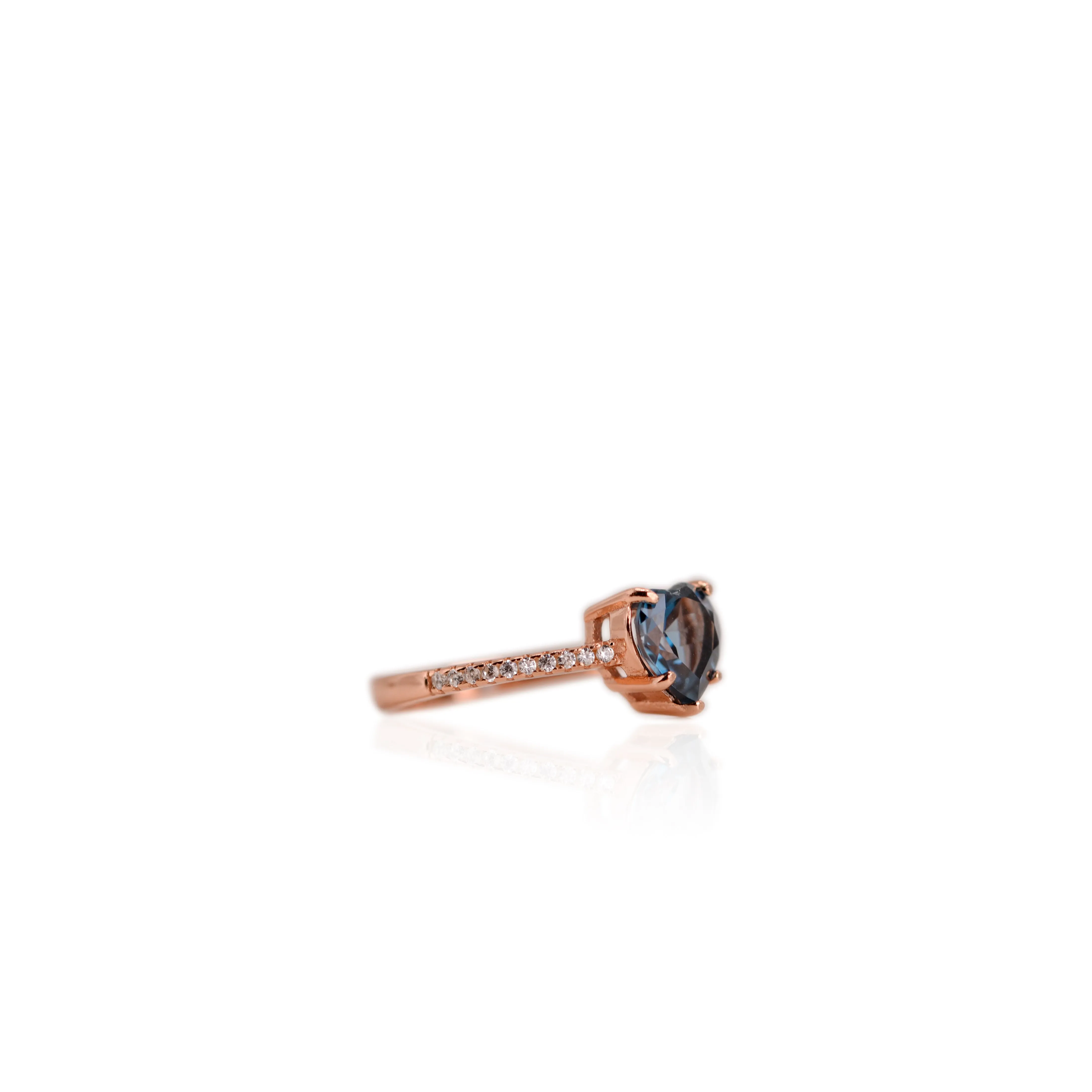 7 mm. Heart Cut London Blue Brazilian Topaz with Cz Band Ring