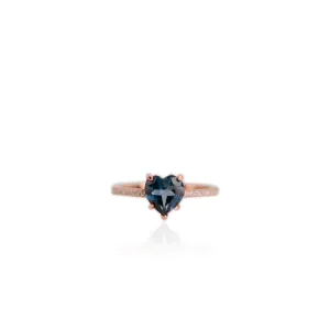 7 mm. Heart Cut London Blue Brazilian Topaz with Cz Band Ring