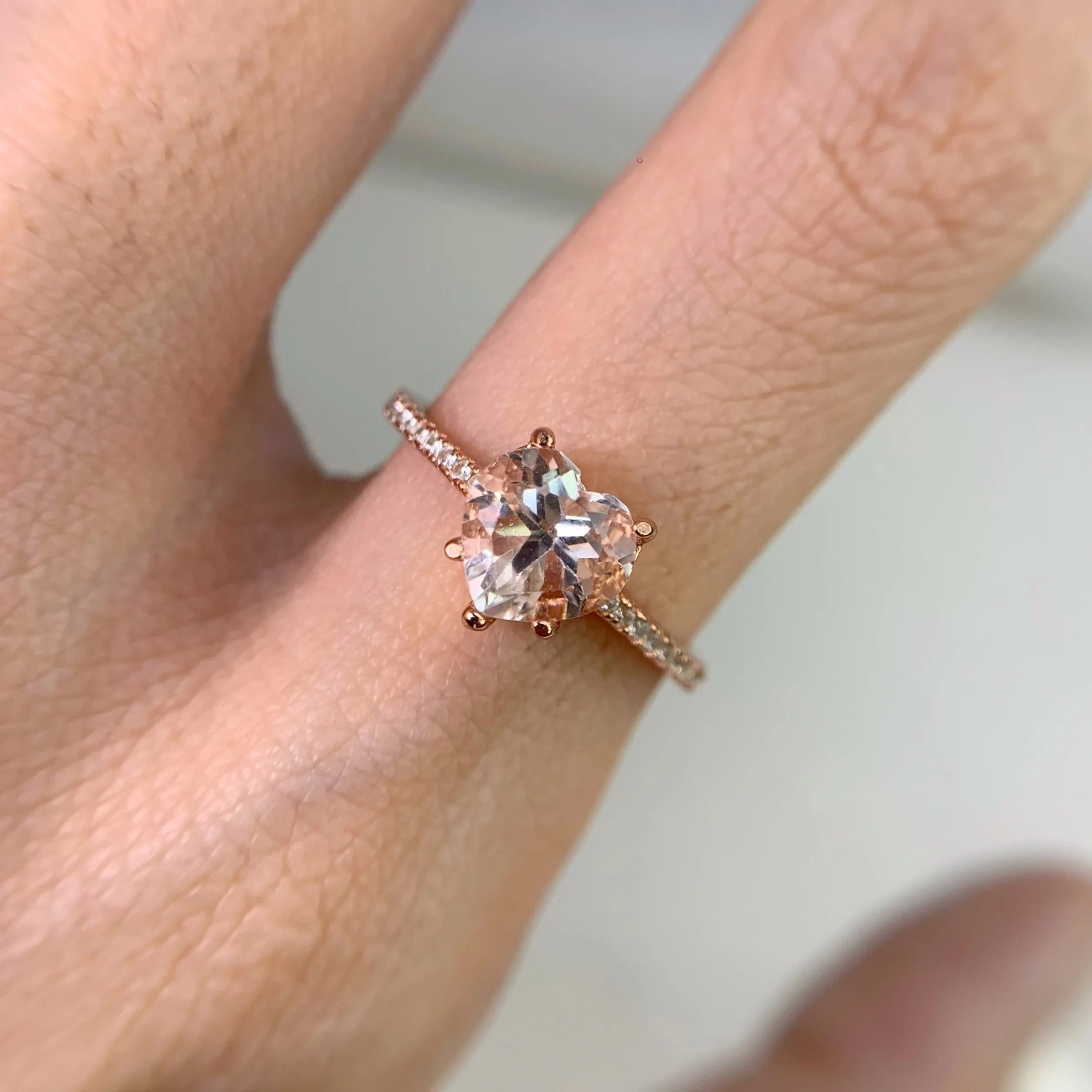 7 mm. Heart Cut White Brazilian Topaz with Cz Band Ring