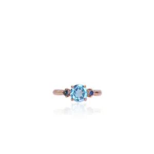 7 mm. Round Cut Swiss Blue Brazilian Topaz and Sapphire Trilogy Ring