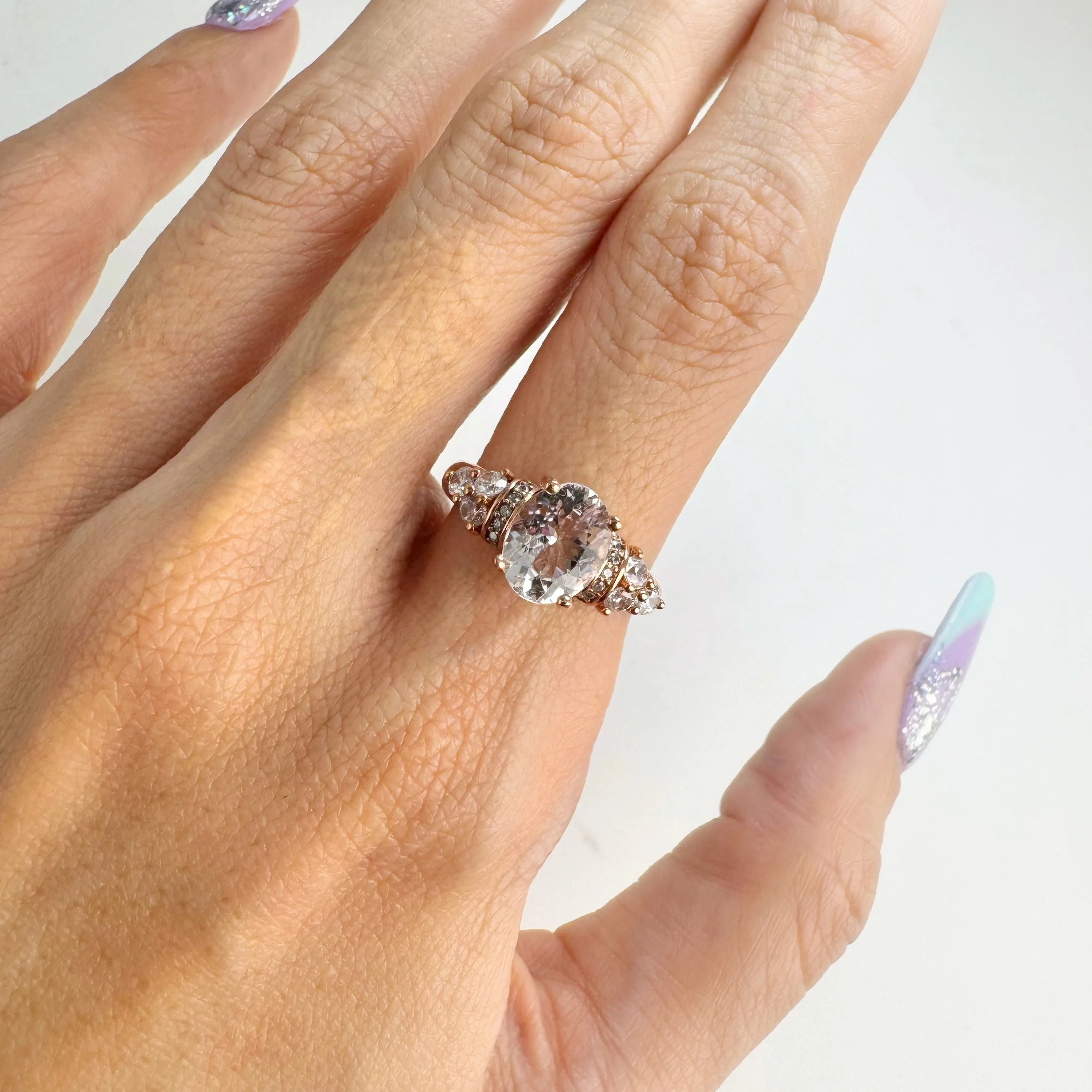 7 x 9 mm. Oval Cut White Brazilian Topaz with Cz Accents Ring